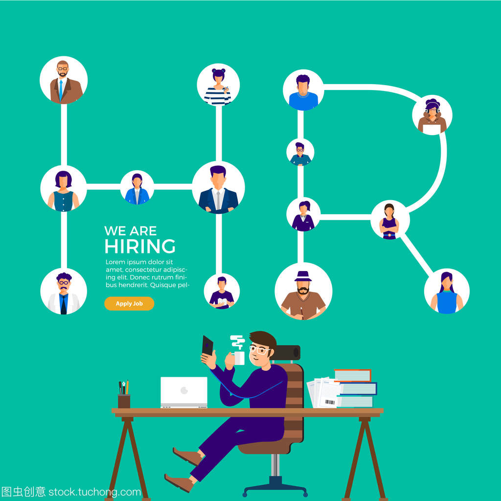 说明设计理念寻找员工。人力资源工作的寻求。矢量说明