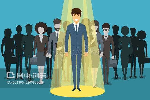 聚光灯下的商人。人力资源Businessman in spotlight. Human resource